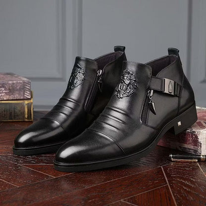 Italian Hand-embossed Zipper Leather Short Shoes