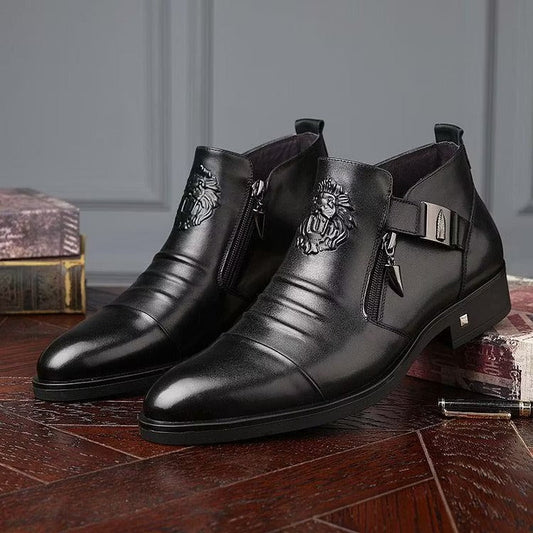 Italian Hand-embossed Zipper Leather Short Shoes