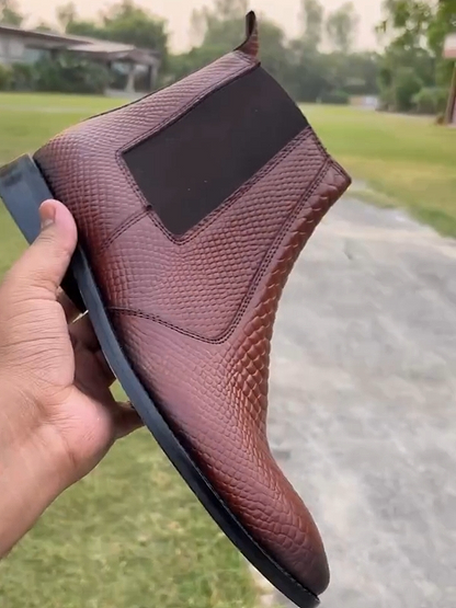 Snake Pattern Chelsea Boot Brown In Leather