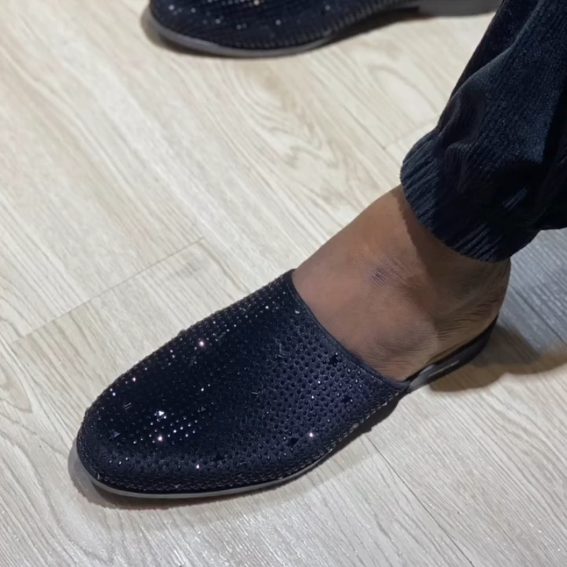 Men's Black Glitter Half Slippers