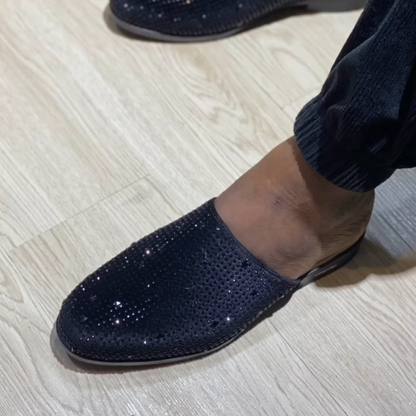 Men's Black Glitter Half Slippers