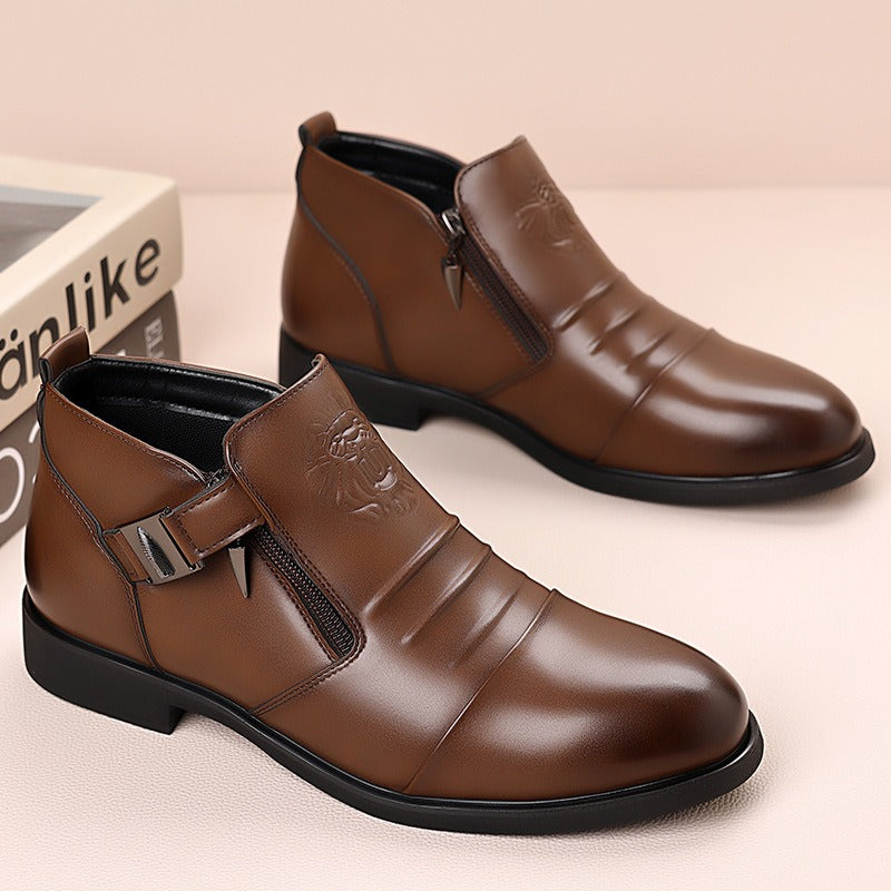Italian Hand-embossed Zipper Leather Short Shoes