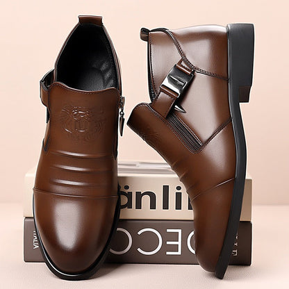 Italian Hand-embossed Zipper Leather Short Shoes