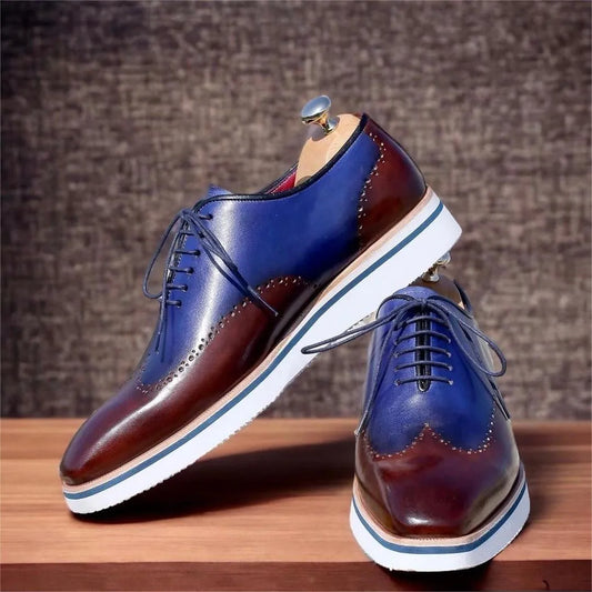 Mens Stylish Casual Blue Wingtip Oxford Shoes