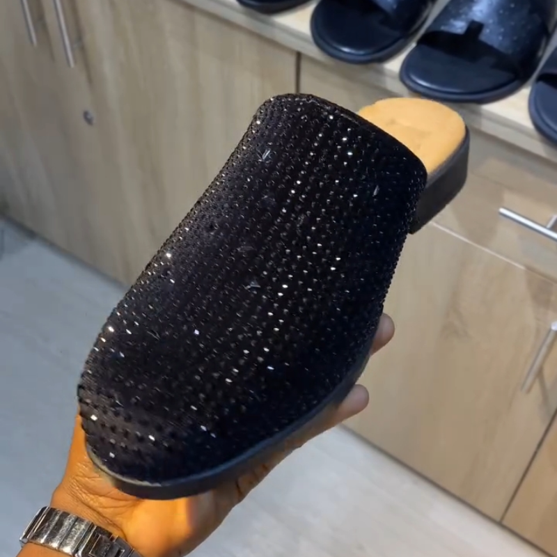Men's Black Glitter Half Slippers