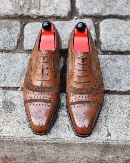 Caramel Calf And Dark Brown Suede Phillips Tarsal Brogue