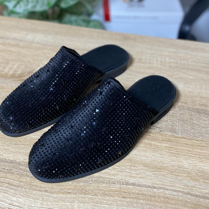 Men's Black Glitter Half Slippers