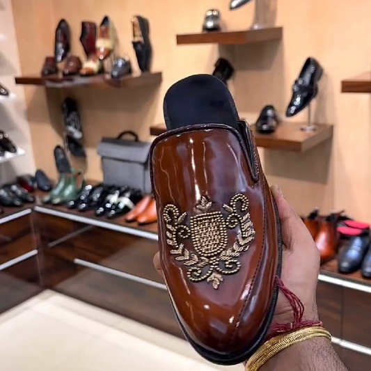 Men's Brown Fashion Half Slippers