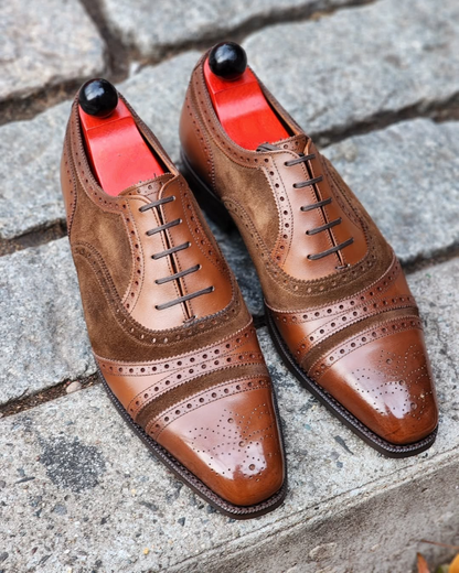 Caramel Calf And Dark Brown Suede Phillips Tarsal Brogue