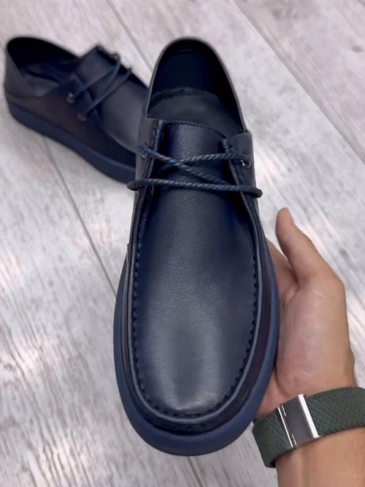 Navy Lace Up Simple Business Men's Shoes