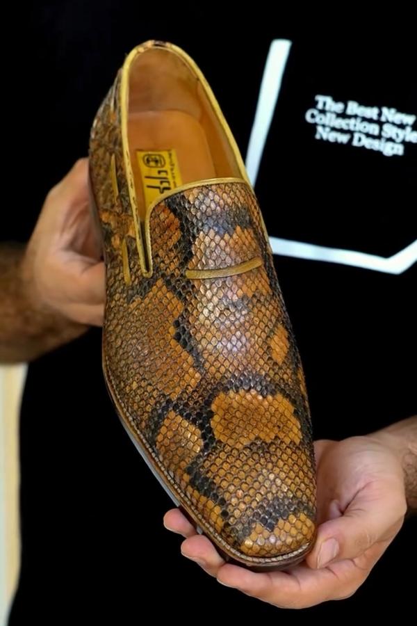 Mens Leather Snake Skin Print Leather Shoes