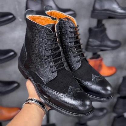 Unique Handmade Black Wingtip Brogue Leather Dress Boots