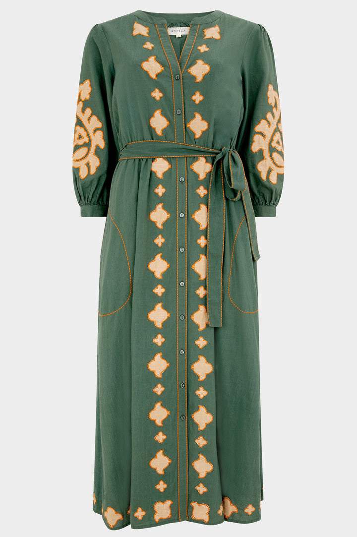 Green Cotton Applique Dress