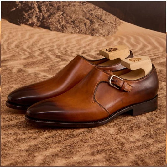 Single Monk In Antiqued Cognac Leather