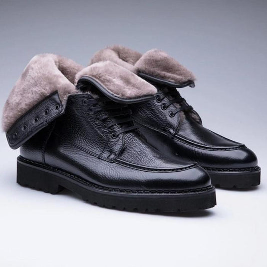 Men's Leather Boots With Shearling Details