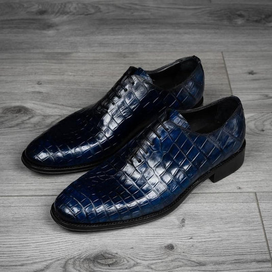 Wholecut In Navy Blue Leather Shoes