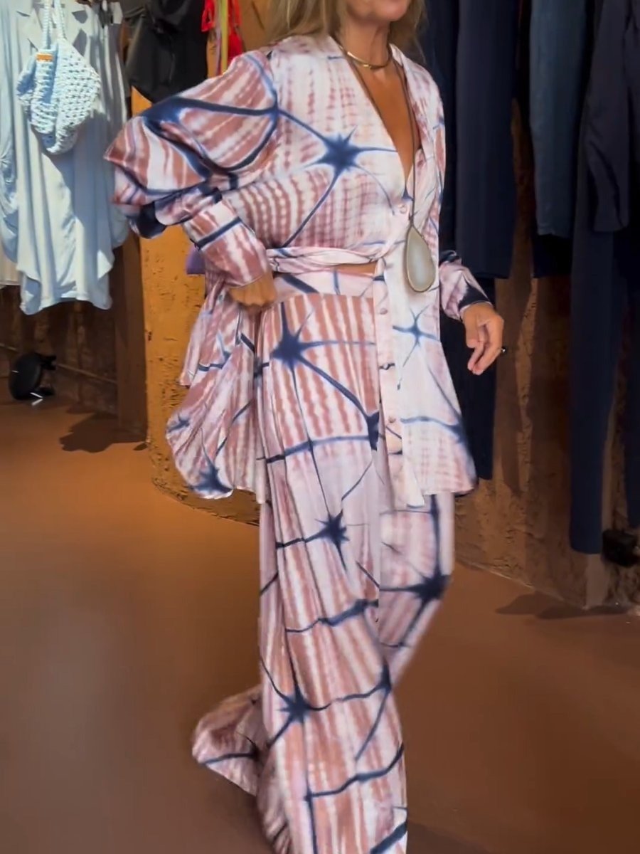 Casual Printed Silk Two Piece Set
