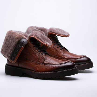 Men's Leather Boots With Shearling Details