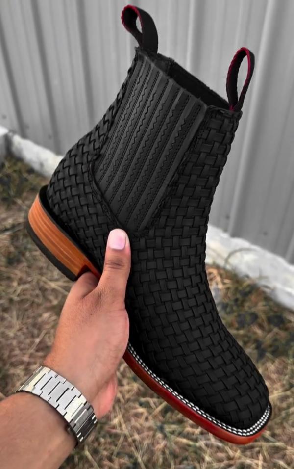 Black Basketweave Boots