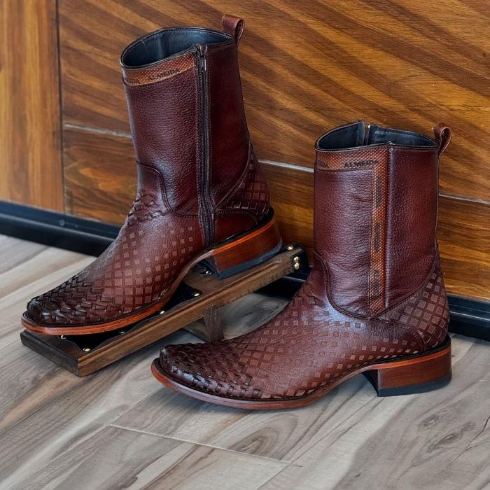 Cowboy Boots In Woven Cowhide Leather