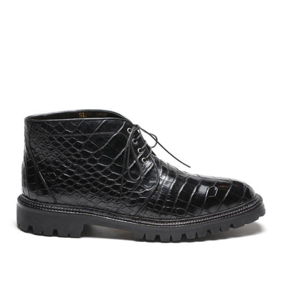 Black Crocodile Leather Boots With Sheepskin Lining