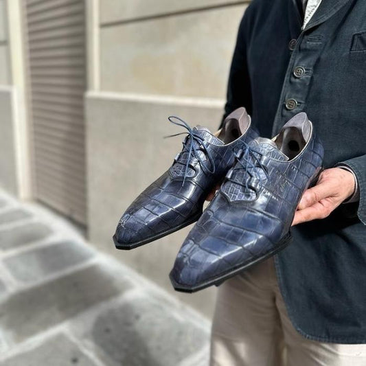 Men’s Navy Hand-Painted Bicycle Toe Oxford Shoes