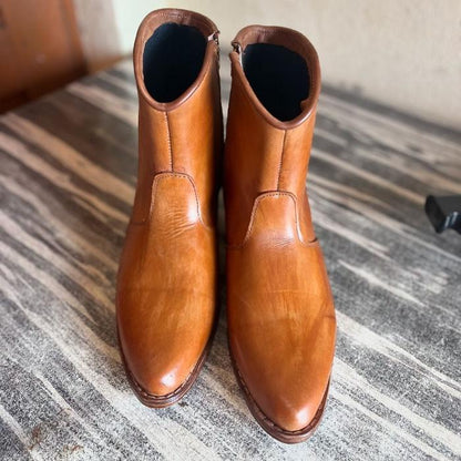 Handmade Leather Ankle Zipper Boots