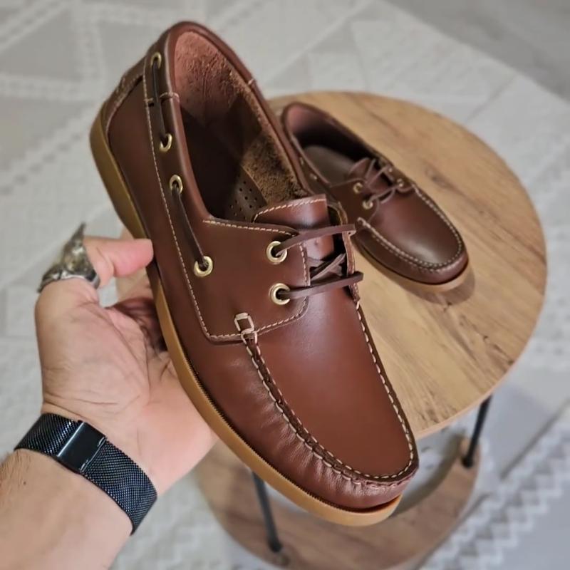 Men's Leather Boat Shoes | Handsewn Moccasin Toe Comfort Loafers