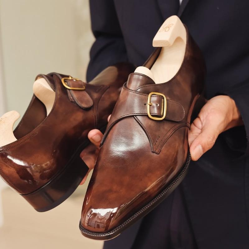 Men's Carter Monk Strap Dress Shoes In Dark Brown