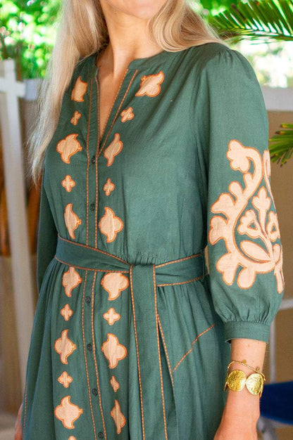 Green Cotton Applique Dress