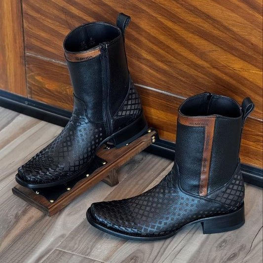 Cowboy Boots In Woven Cowhide Leather