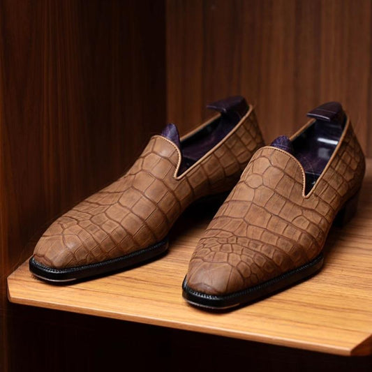 Luxury Matte Crocodile Leather Loafers