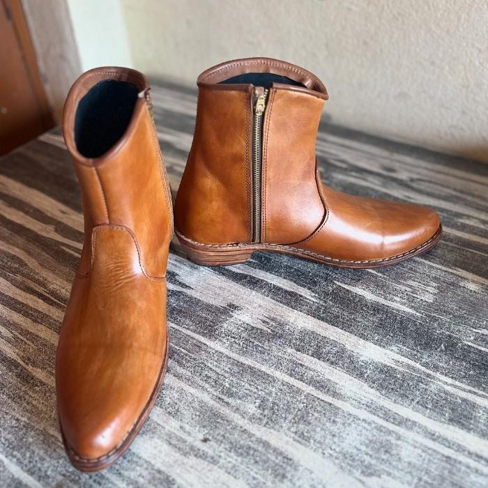 Handmade Leather Ankle Zipper Boots