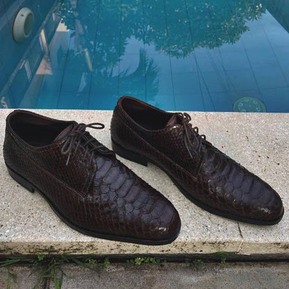 Italian Brown Snakeskin Leather Lace-up Derby Shoes