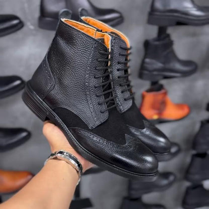 Unique Handmade Black Wingtip Brogue Leather Dress Boots