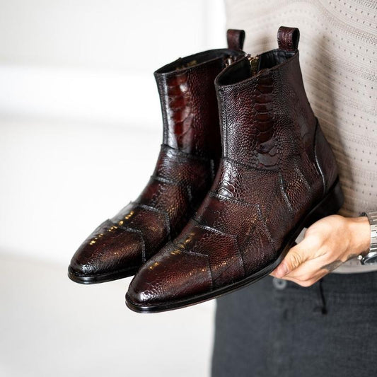 Luxury Ostrich Leg Leather Boots