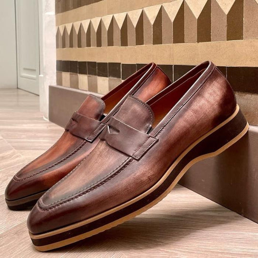 Brown Leather Palermo Slip On Penny Loafers