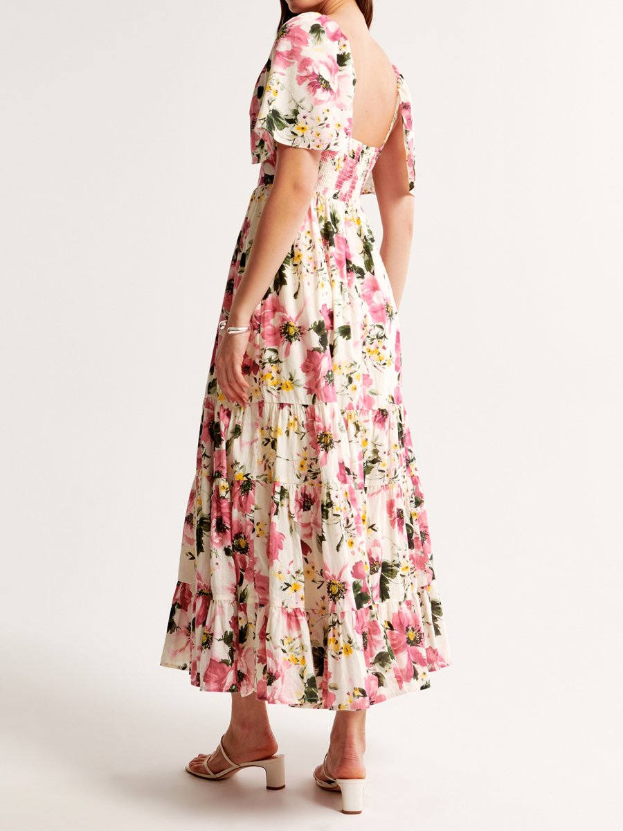 Puff Sleee Tiered Maxi Dress