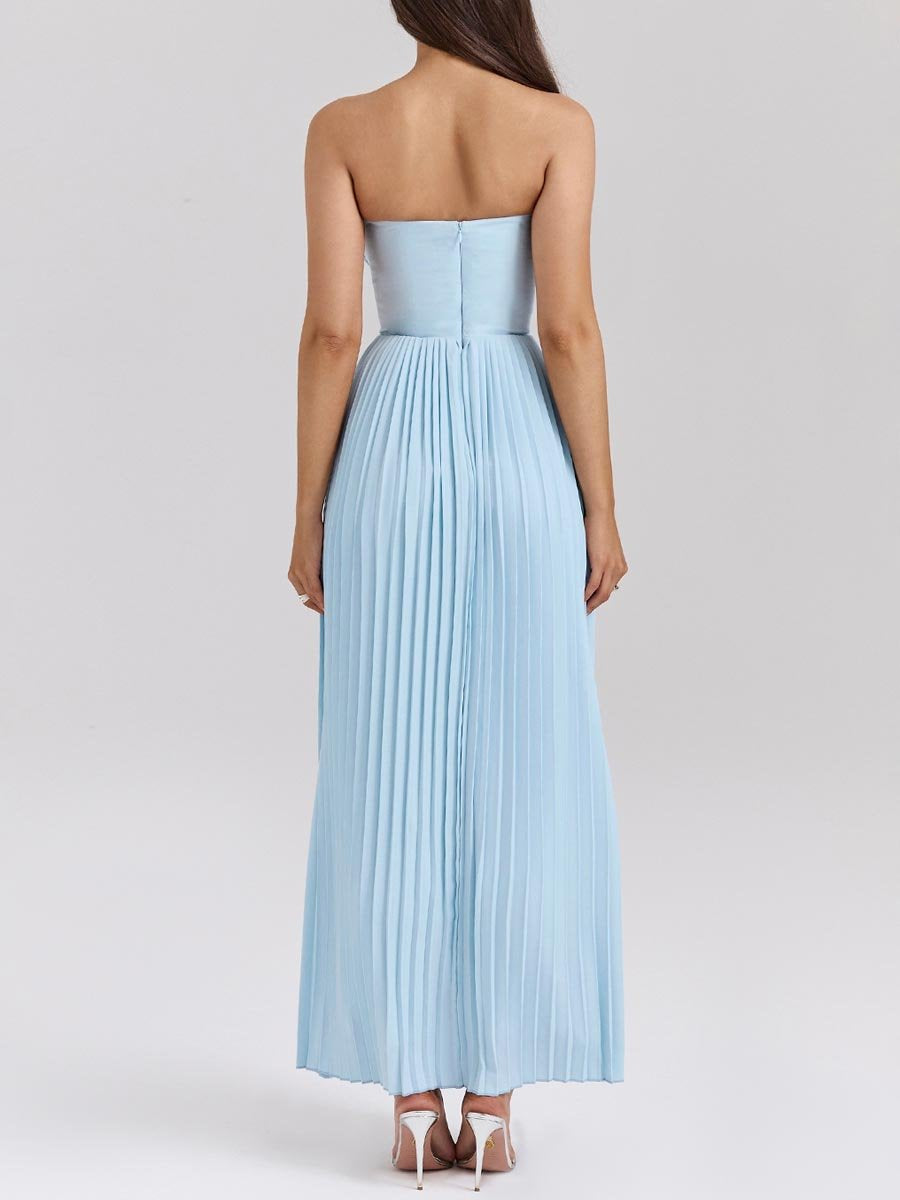 Strappless Party Pleated Maxi Dress