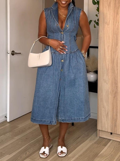 Sleeveless Denim Button Up Dress