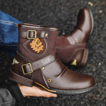 Vintage Metal Buckle Side Zipper Men's Boots