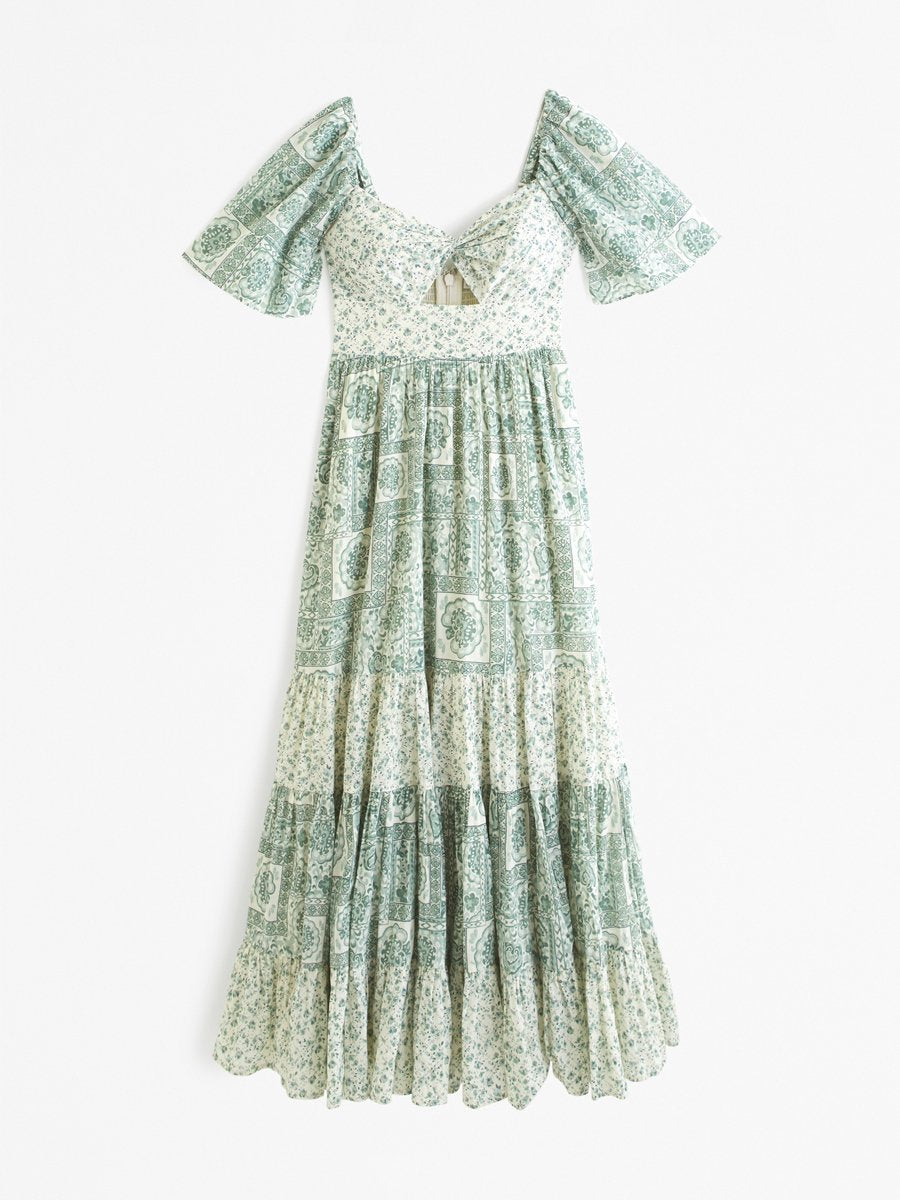 Puff Sleee Tiered Maxi Dress