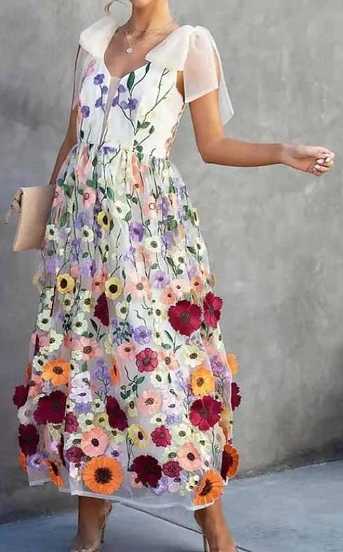 Embroidered Flower Maxi Dress