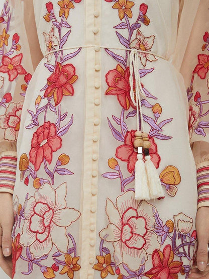 Floral Embroidery Organdie Woven Mini Dress