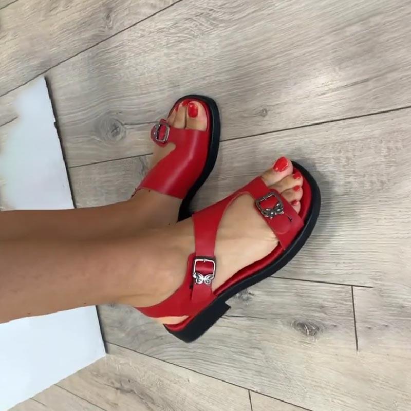 Women's Hollowed Out Flat Sandals With Belt Buckle