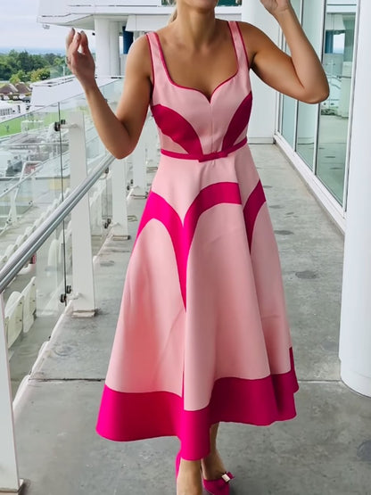 Colour Block Scoop Neck Midi Dress