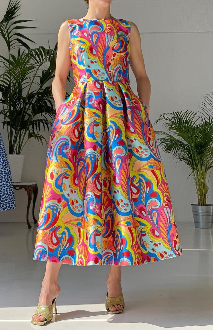 Colorful Cashew Print Midi Dress