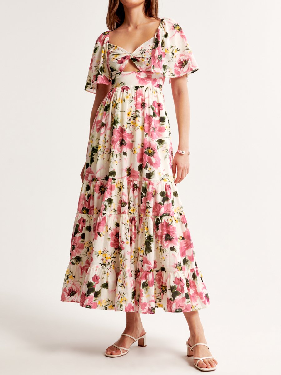 Puff Sleee Tiered Maxi Dress