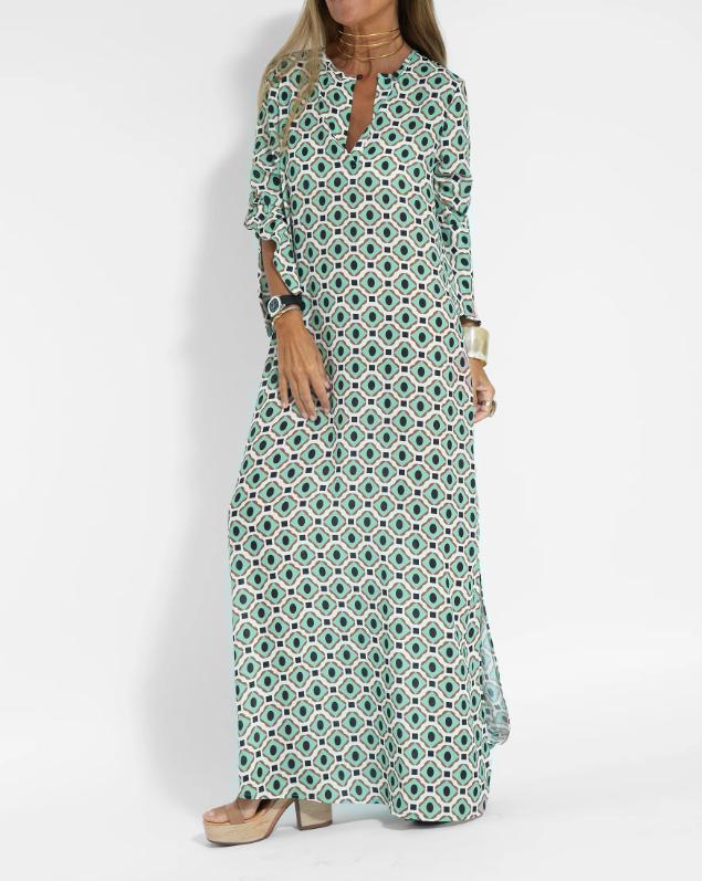 Green Printed H-line Maxi Dress