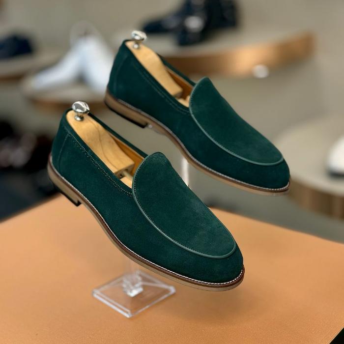 Green One-Step Leather Shoes